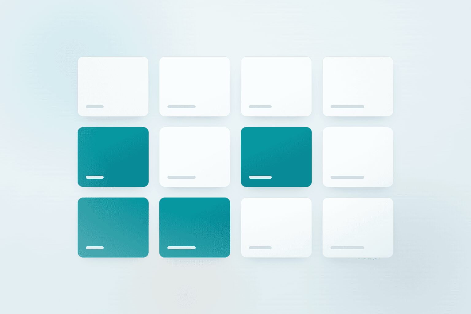 A grid of twelve rounded squares, arranged in three rows and four columns. Four squares in the bottom left are teal, representing key dates on a mental health awareness calendar; the rest are white. Each square has a small grey line near its bottom edge.